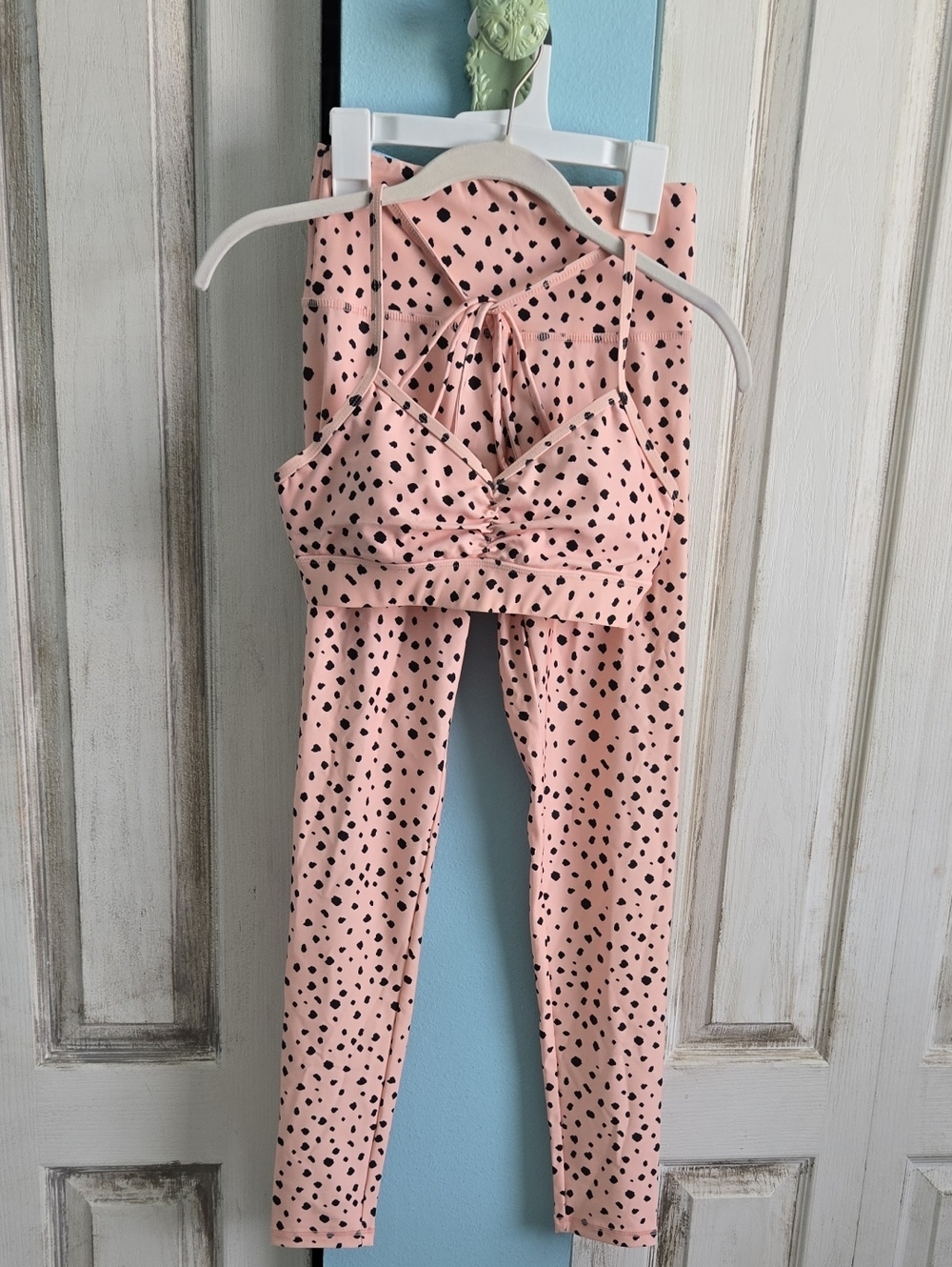 Forever 21 Pink Legging Set with Black Dot Print